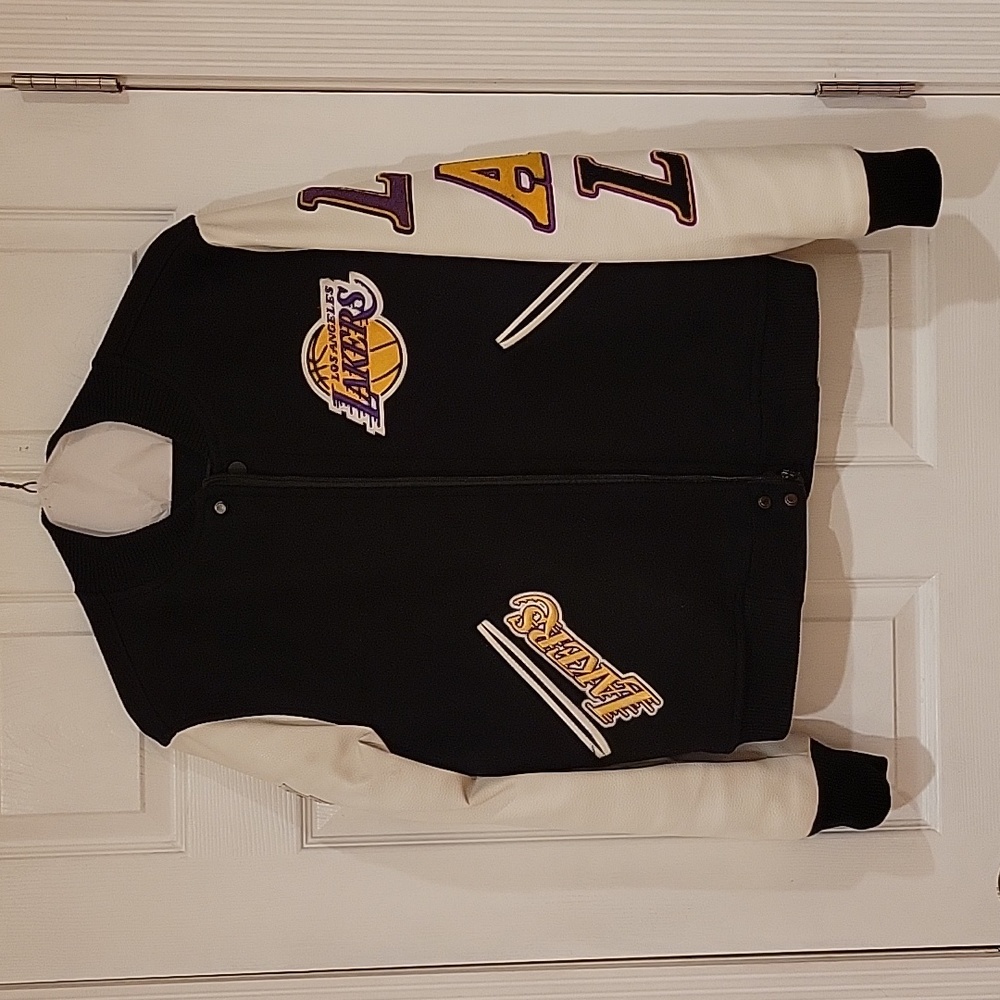 LA Lakers Leather Varsity Bomber Jacket
